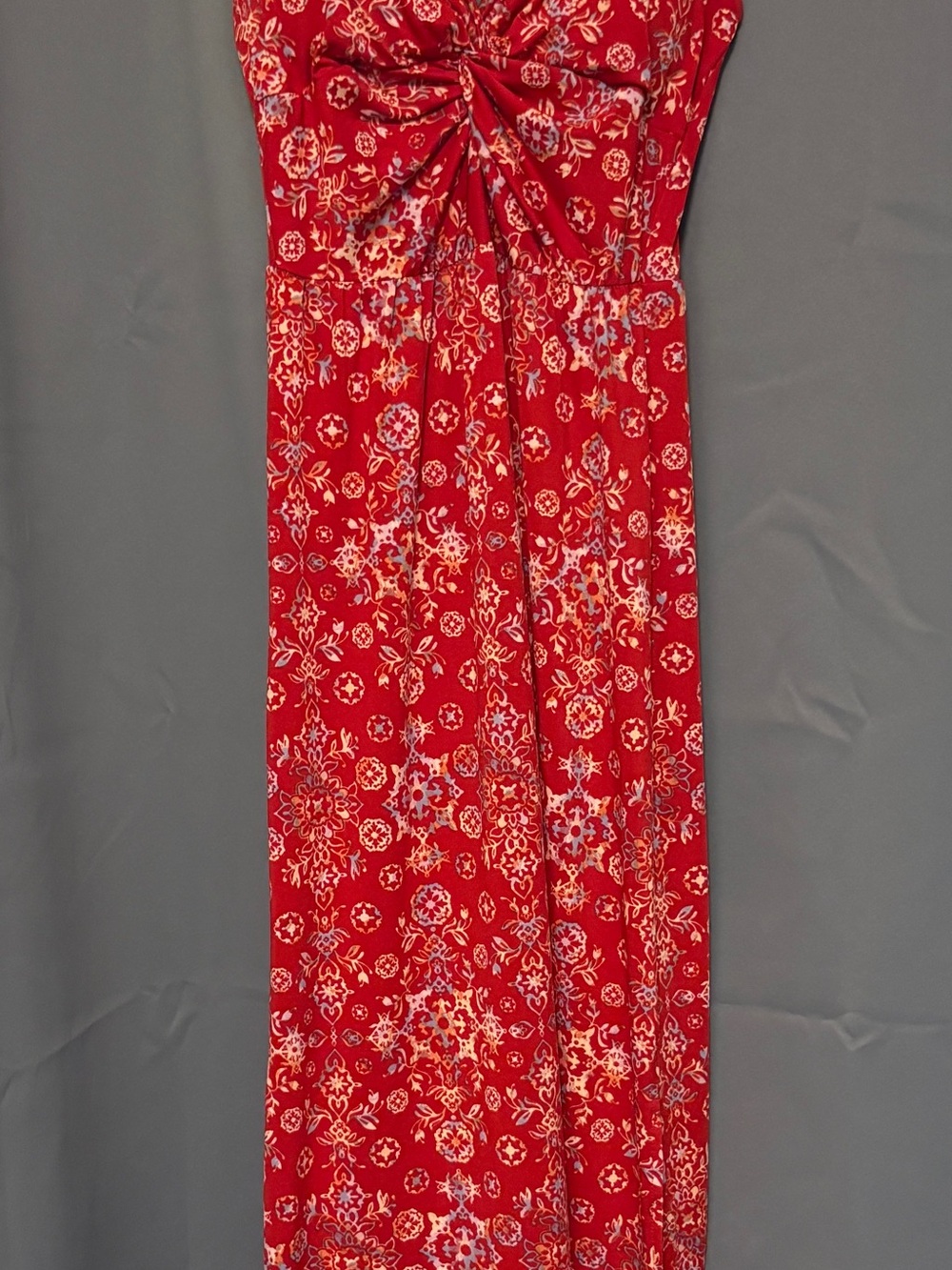 Red Floral Twist-Front Maxi Dress